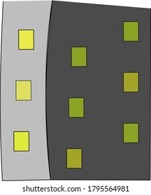 icon for high-rise apartment, offering partial 3-D view, with windows.