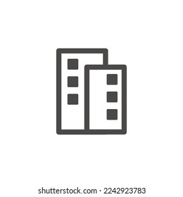 The icon of high-rise construction. A simple image of two multi-storey buildings standing behind each other. Linear vector on a white background.