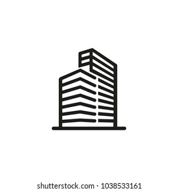 Icon of high-rise office building. Construction, tall, urban. Architecture concept. Can be used for topics like city, financial district, workplace, business