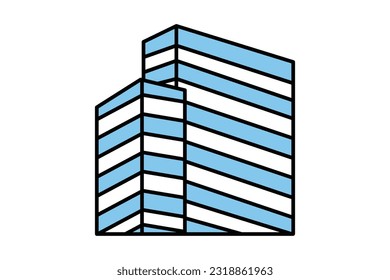 Icono del edificio de oficinas de alta altitud. icono relacionado con la construcción, la construcción, el lugar de trabajo. Estilo de icono de línea plana. Diseño de vector simple editable