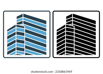 Icono del edificio de oficinas de alta altitud. icono relacionado con la construcción, la construcción, el lugar de trabajo. Estilo de icono sólido. Diseño de vector simple editable