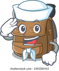 An icon of hiking backpack Scroll Sailor cartoon character wearing hat
