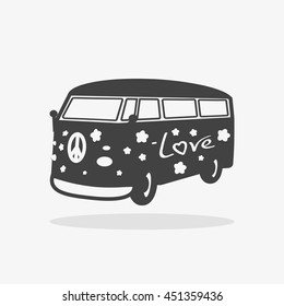 icon hippie car bus gray shadow hand painted vector