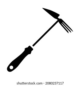 Icon hoe Ripper. Garden tool for loosening the earth and work in the garden. Vector illustration in simple style isolated for design and web.