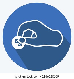 Moneda de la portada de iconos. adecuado para el símbolo Acciones de mano. estilo de sombra larga. diseño simple editable. vector de plantilla de diseño. ilustración de símbolo simple