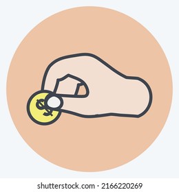 Icon Holding Coin. suitable for Hand Actions symbol. color mate style. simple design editable. design template vector. simple symbol illustration