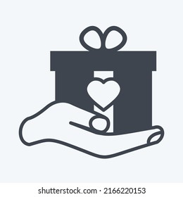 Symbol mit Geschenk. geeignet für Handaktionen Symbol. Glyph-Stil. einfaches Design bearbeitbar. Designvorlage, Vektor. einfache Symbolillustration