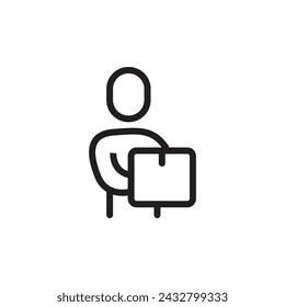 icono sosteniendo una caja de paquete, persona de entrega de paquete. vector eps 10