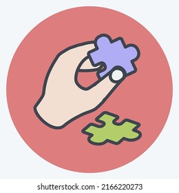 Icon Holding Puzzle Piece. suitable for Hand Actions symbol. color mate style. simple design editable. design template vector. simple symbol illustration