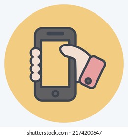 Icon Holding Smartphone. suitable for Web Interface symbol. color mate style. simple design editable. design template vector. simple symbol illustration