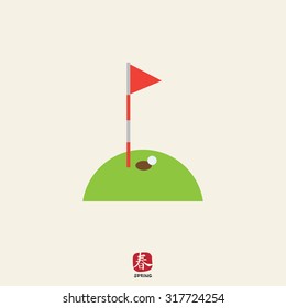 Icon Of Hole Marked With Red Pennant On Golf Course