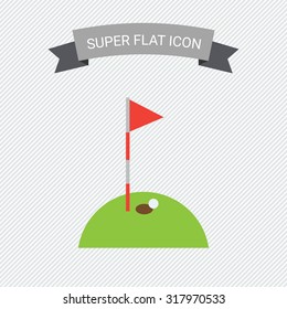 Icon Of Hole Marked With Red Pennant On Golf Course