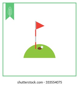 Icon of hole marked with red pennant on golf course