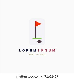 Icon of hole marked with red pennant on golf course. Icon