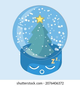 Decoración de la bola de vacaciones de iconos. Ilustración vectorial de una esfera de vidrio. bola de dormir con nieve y un árbol adentro con estrellas