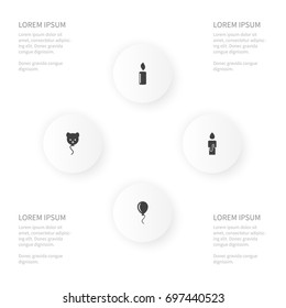 Icon Holiday Set Of Bear, Shiny, Helium And Other Vector Objects. Also Includes Candlelight, Bear, Illuminate Elements.