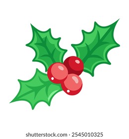 Icon of holly with distinct red berries and green leaves, ideal for winter themes.