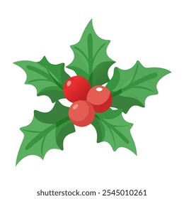 Icon of a holly plant with sharp green leaves and red berries, perfect for winter decor.