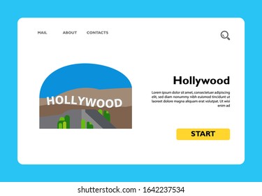 Icon of Hollywood inscription in mountains. Landmark, hill, sign. USA concept. Can be used for topics like sight, culture and famous place