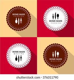 icon of home made cooking label with fork, spoon, knife symbol