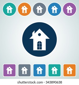 Icon of Home in Multi Color Circle & Square Shape. Eps-10.
