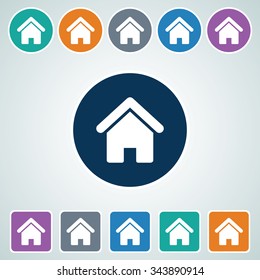 Icon of Home in Multi Color Circle & Square Shape. Eps-10.