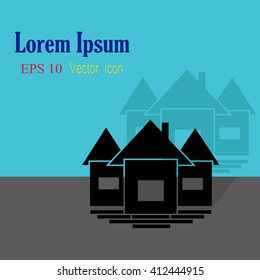 Icon Of Home Sign. House Icon Vector Illustration. Flat design with shadow. Outline. Minimal. Real estate market. Recreation Outdoors. A private house. Beautiful house on background with shadow.