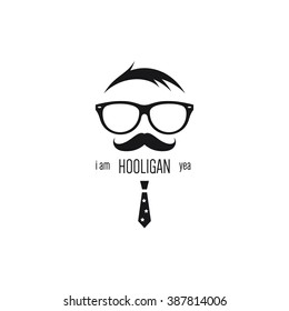 Icon of hooligan with sunglasses, mustache and red tie