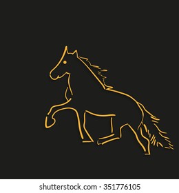 Icon horse with the shadow lines on  a black background