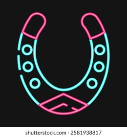 Icon horse shoe. Traditional tattoo elements. Icon in neon style.