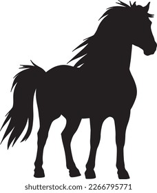 Icon of horse silhouette. Black illustration of mustang stallion	
