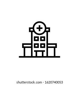 icon of hospital, building in outline, lineart style on white background