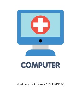 Icono de diseño de iconos de estilo plano de computadora hospital de iconos en los pasos de fondo blanco.10