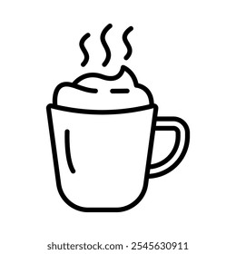 Icon of a hot cocoa mug, symbolizing warmth and comfort during winter.