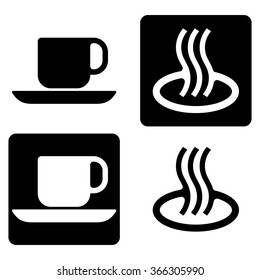 Icon hot drink.
Black and white images, symbols of different human activities in the icons.