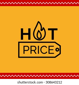 Icon of hot price label with price tag and flame silhouette