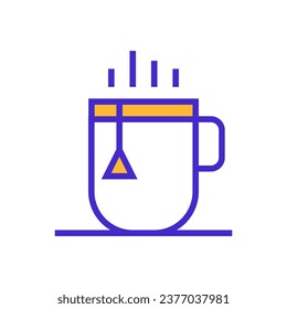 Icon Hot Tea Mug or Cup of Tea, single icon, Flat line color filled and Colorfull icon