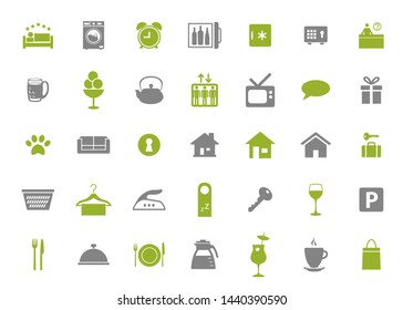 Icon hotel set. Vector illustrations with vacation, booking and rental housing simbols.