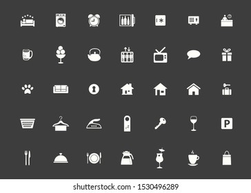 Icon hotel set. Vector illustrations with vacation, booking and rental housing simbols.