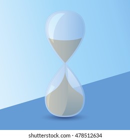 icon hourglass blue, on a blue background at the table, vector