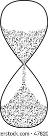 icon hourglass a music notes, bass and treble clef, black and white, on a white background, vector