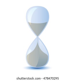 icon hourglass a music notes, bass and treble clef, black and blue, on a white background, vector