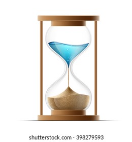 Icon hourglass with the sand and water. Global warming and arid climate. Stock vector illustration.