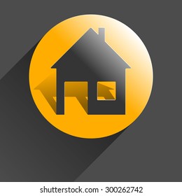 Icon house, black vector illustration with shadow on gray background.