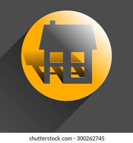 Icon house, black vector illustration with shadow on gray background.