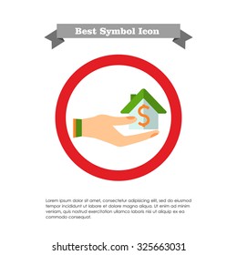 Icon of house with dollar sign on human palm