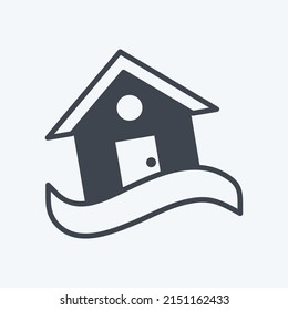 Icon House in Flood. suitable for disasters symbol. glyph style. simple design editable. design template vector. simple symbol illustration