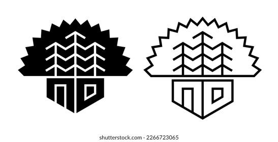 Icon house in the forest. Illustration of a house in nature. Symbol of rest or relaxation, ready-made logo.