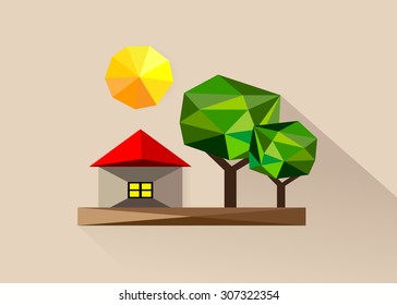 icon house. Geometrical pattern house and trees

