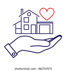 Icon house in hand. Vector illustration for protection, construction, sale, purchase or other use.
